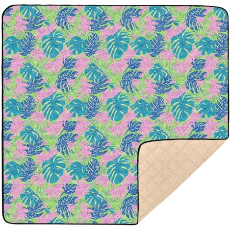 Spielmatte für Babys, tropische bunte Blätter, weich, gepolstert, für den Boden, wasserabweisend, Reise-Spielmatte für Babys, Kleinkinder, 127 x 127 cm
