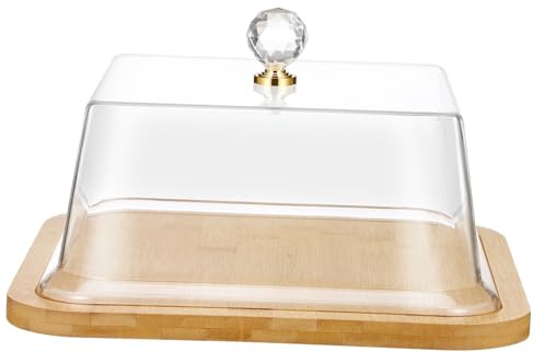 Hemobllo Présentoir à Gâteaux avec Couvercle Transparent Carré, Plateau de Service Pâtisserie en Bois, Acrylique Résistant, pour Présentation Dessert et Dégustation, Plateau de Table
