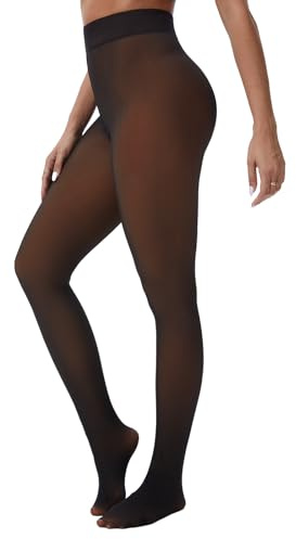 ZAKASA Collant Thermique Polaire Femme: Collants Chaud Effet Transparent Hiver Legging Haute et Doublés 220G Taille M Brun Lot de 1