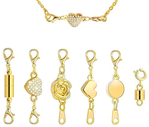 Magnetic Necklace Clasps and Closures, Gold Lobster Claw Clasp with Necklace Extender, 6PCS Jewelry Findings for Bracelet Making Supplies