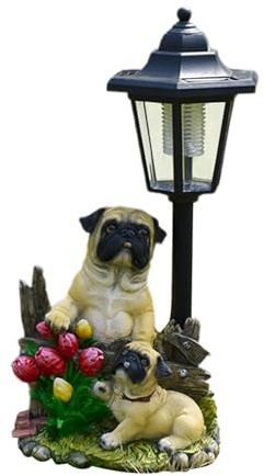 lmoikesz Vibrant Garden Statue Illuminated by Solar Lights Whimsical Dog Figurine Backyards and Patios Waterproof Illuminated Pug Dog Statue Flower Bed Decoration