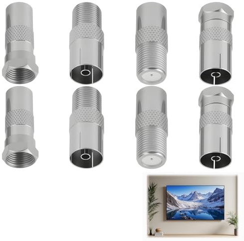 8 pièces Adaptateur Antenne TV Coaxial RF, Adaptateur D'antenne TV F Mâle/Femelle vers PAL TV Mâle/Femelle, Kit de Connecteur Coaxial Compatible Téléviseur Modem Routeur Récepteur Satellite