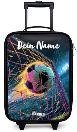 NoBoringSuitcases.com® Maleta Infantil Personalizado con Nombre 48x31x19 cm Maletas De Viaje Cabina Trolley con Ruedas LED Rigida Ultraligero - Niños - Neón - Red - Fútbol - Colorido