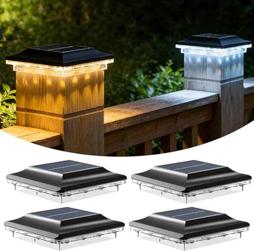 Solar Post Lights with 3 Color Modes, Fence Post Caps for 4×4 3.5×3.5 inch