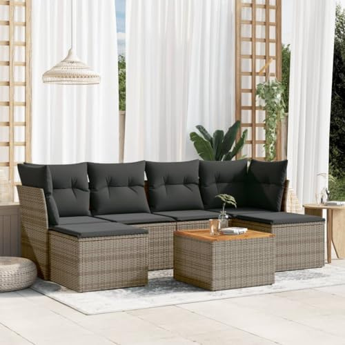 QJBSAVVA Set di mobili da giardino in polyrattan, lounge angolare, 62 x 62 x 69 cm, con pannello in legno di acacia, resistente ai raggi UV, modulare, per balcone, terrazza, gruppo di sedute per