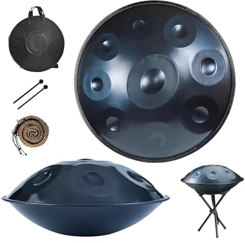 Handpan Drum 432Hz/440Hz, 22 Inch 9/10/12 Notes Tongue Drums, Steel Percussion Instrument with Stand, Professional Hand Pan Set for Meditation Yoga Sound Healing Music Therapy(Blue,432HZ/12Note)