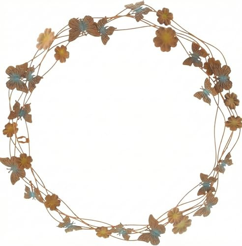 Vårkrans 40 cm – dekorativ dörrkrans med blommor och fjärilar | Metallkrans för dörr, vägg och fönster | vår- och sommardekoration