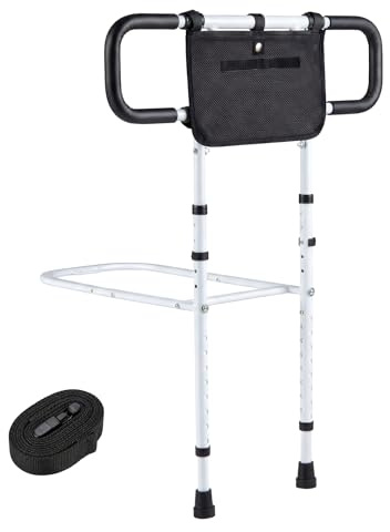 COSTWAY Barandilla de Cama Abatible y Extensible, Anciano y Adulto (Blanco) | Ancho 64-82cm y Altura 79-108cm, Barrera de Seguridad, Asa de Apoyo para Ayuda al Levantarse, Carga 136kg