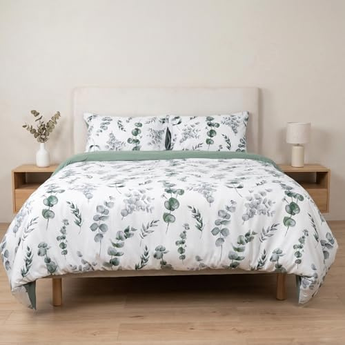H HANSEL HOME Funda Nórdica Cama 180 – 4 Piezas – 100% Microfibra Suave y Transpirable – Funda Edredón 260x240 cm, Bajera 180x200+30 cm, 2 Fundas de Almohada 50x80 cm - Eucalipto
