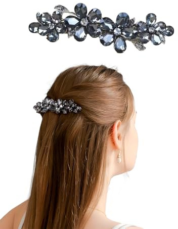 QEQSHQO Mollette Capelli Donna, 2 Pezzi Grigio con Strass Brillanti, Presa Forte per Capelli Spessi e Sottili, Accessori Eleganti per Feste o Uso Quotidiano.