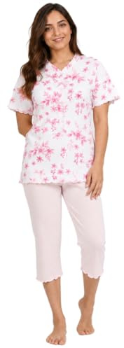 Leedya Pigiama Donna Leggero e Traspirante - Pinocchietto - 757 Fiori Rosa Tg M