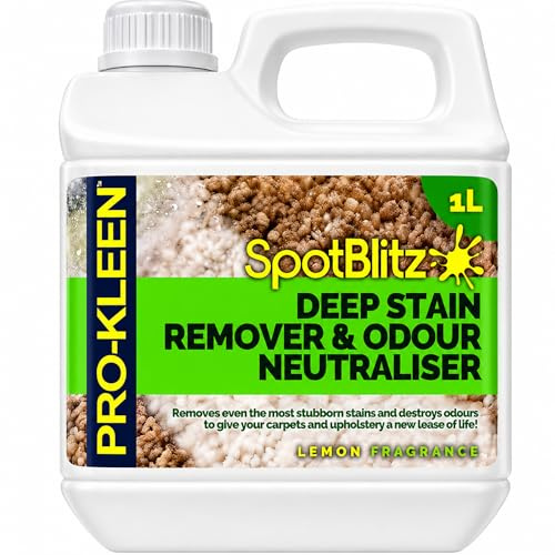 Pro-Kleen SpotBlitz Carpet Cleaner Shampoo 1L - Deep Stain Remover & Odour Neutraliser – Removes Pet Urine Stains & Smells, Upholstery & Rug Cleaning Solution, Fresh Lemon Fragrance