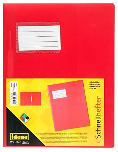 Idena 307852 - Schnellhefter für DIN A4, mit Überbreite, aus Polypropylen, transluzent rot, 1 Stück