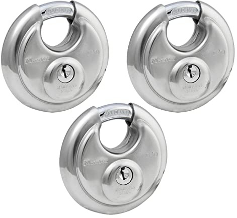 Master Lock 40TRI Lot de 3 cadenas à disque en acier inoxydable avec corps de 7,5 cm de large