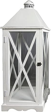 VERDELOOK Arles, Lanterna da Giardino in Legno con pareti in Vetro, 32x32 h90 cm, Bianco