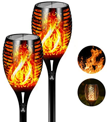 FLOWood Solarleuchten für Außen Garten 2 Stück, 96LED GROßE Solarfackeln für Außen Flackernd 110cm Höhe, Solarlampe für Außen IP65 Wasserdicht, Solar Fackel Gartenfackeln Automatische Ein/Aus