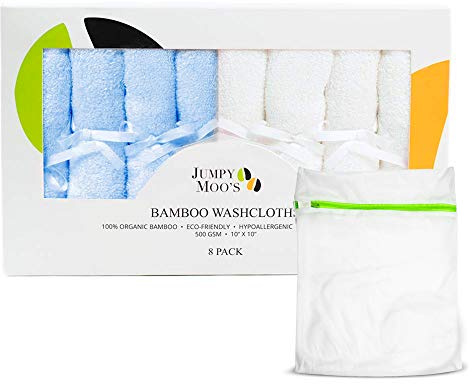JM Lingette Lavable Bébé en Rayonne de Bambou - 25x25cm, 500 g/m² Ultra Épais et Absorbant, Coton Lavable, Débarbouillette Bébé Lavable, Doux pour les Peaux Délicates, Coffret Cadeau Inclus