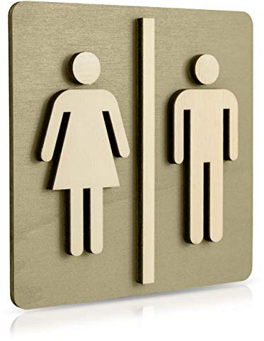 Manschin Laserdesign WC Schild Nussbaum Dunkel Holz Toilettenschild Toilette Türschild Damen Herren Piktogramm (Moosgrau 14x14cm)