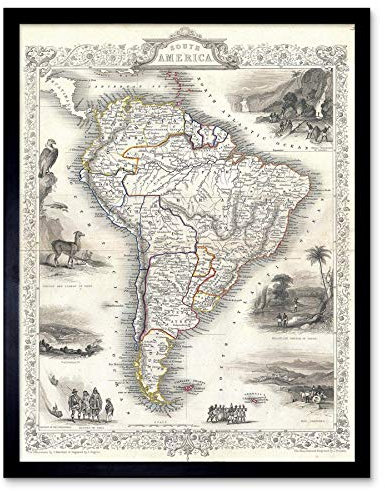 Wee Blue Coo Tallis Map South America 1850 Vintage Art Print Framed Poster Wall Decor Kunstdruck Poster Wand-Dekor-12X16 Zoll