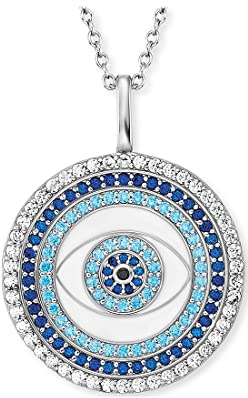 Engelsrufer Lucky Eye Kette mit Anhänger ERN-Eye-ZIM, rhodiniertes 925 Sterlingsilber, Schmucksteine Blau Silber, Karabinerverschluss, Länge 50 cm