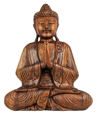Coco Papaya Grande Statue de Bouddha Assis en Bois Massif sculpté Main 50cm