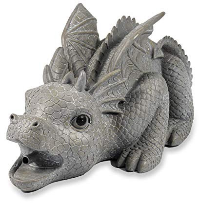 esotec Wasserspeier-Figuren Drache Grisu, Einzelfigur Teichfigur Gartenstatue, Brunnenfigur für Garten-Teich Mini-Teich, Wasserspiel Terrasse Balkon-Brunnen, Quellstein, Kunststein 100735