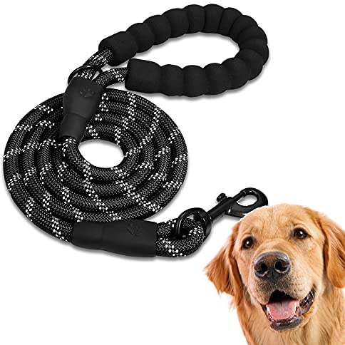 Edipets, Dog Lead, Durable Slip Rope with Soft Padded Handle, Highly Reflective Threads, for Small, Medium, Large Dogs, 47, 60 and 87 inches (47 Inches, Black)