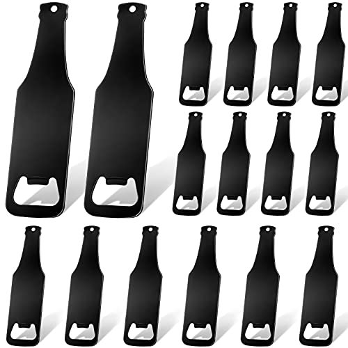 16 Pieces Stainless Steel Bottle Opener Bottle Shaped Can Openers Black Beer Opener Flat Handle Beer Bottle Opener for Home Kitchen Bar Restaurant Party Tools Supplies