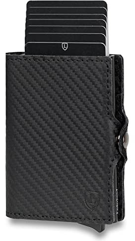 Lederhand Swipe Classic – Premium Echtleder Geldbörse handgemacht für Herren und Damen Portemonnaie Aluminium Kartenhalter mit Münzfach und Platz für 11 Karten mit RFID NFC Schutz | (Carbon)