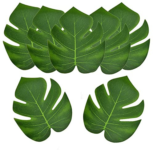Laiiqi 36 Stück künstliche Palmblätter, künstliche Tropische grüne Blätter für Partydekorationen, Monstera-Blätter Hawaiian Luau Jungle Beach Theme Party Tischdekorationen Fake Leaves