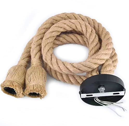 WANGCL Hemp Rope Ceiling Pendant Light, Double Head 1Meter Vintage Rope Pendant Light Fixture E27 Base, Retro Rope Hanging Light Vintage Ceiling Light for Dining Hall Restaurant Cafe Bar (2 Head)