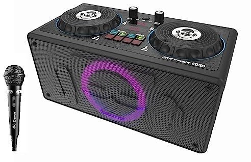 iDance DJ303 PARTYMIX - Altavoz portátil de 200 vatios Bass Reflex - Mezclador de audio y platinas de volumen - Micro con cable - Juego de luces de disco - Recargable