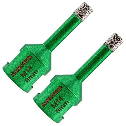 KURSTOL Punte Diamantate per Gres Porcellanato 8mm × 2 - Punte Trapano con Filetto M14 per Porcellana Piastrelle Ceramica Marmo Granito