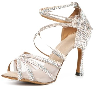 RUYBOZRY Dam Latin Dansskor Glitter Strass Salsa Party Föreställning Balsal Dansskor,YCL508-Guld-8.5-5059,EU41