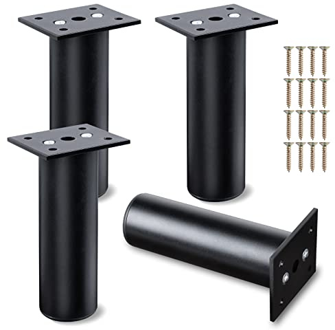 Niviy Möbelfüße Rund 4 Stück 120MM Möbelbeine Verstellbare Aluminium Füße Für Möbel,Für Schränke Sideboards Nachttische Sofas Regale möbelfüße Schwarz Inklusive Nägel und Befestigungsplatte