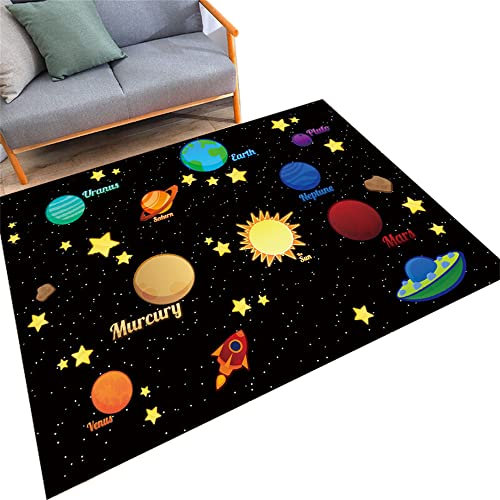 PAEOYC Kinderteppich Teppich Kinderzimmer Babyteppich Schlafzimmer Wohnzimmer Küche Fußmatten Gymnastikmatte Wurf Kinderspiel Krabbel Matte Spielmatte Einhorn Stern Galaxie(Schwarz3 120x160CM)