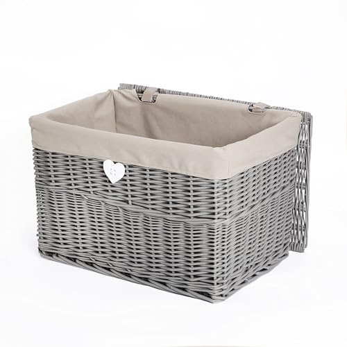 Wickerfield Small Grey Willow Storage Trunk, Wicker Hamper with Lid & Liner