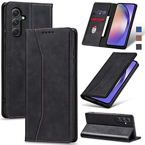 Jasonyu Skal för Samsung Galaxy A54, Premium Läder Vikbart Skyddande Fodral [Hölster, Magnetisk, kortfack, stativfunktion] Wallet Leather Case Cover för Samsung A54 5G (Svart)