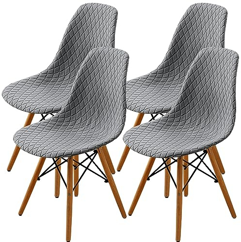 SHENGYIJING Dining Chairs Covers Set of 4, Mid Century Modern Style Shell Dining Accent Side Chairs, Upholstered (Light Grey, 4 Pieces)