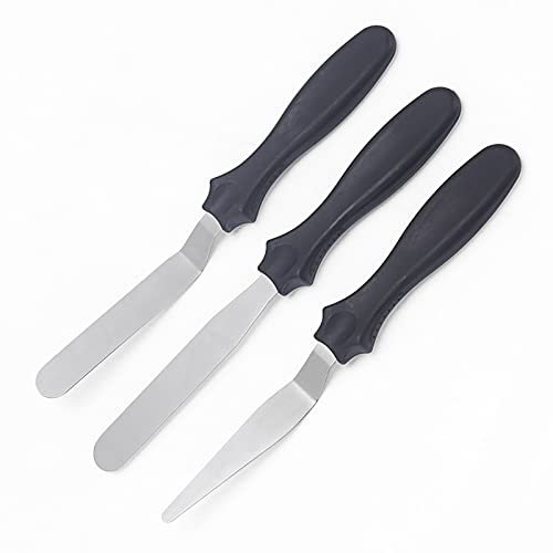 CHAMEEN Premium Angled Icing Spatula Kit 3 Pieces Professional Stainless Steel Angle Palette Set Cake Knife Icing Spatula Kit for Cake Pastry Baking and Cake Decorating