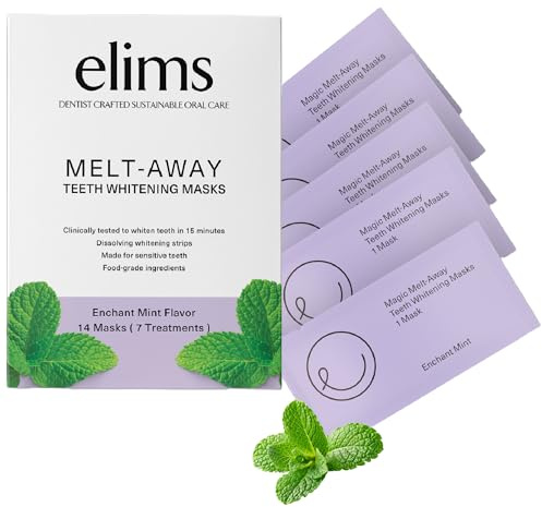 ELIMS Melt-Away Teeth Whitening Non-Toxic Strips for Sensitive Teeth - 14 Strips, 7 Treatments - Dissolving Mess-Free Application