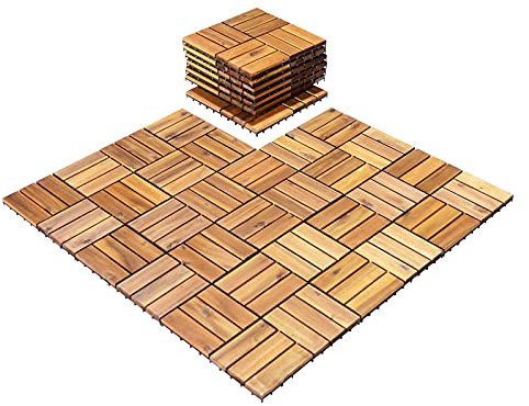 COSTWAY Carreaux de Terrasse en Bois d'Acacia 27 Pièces, Dalle Bois Huilé 30 x 30 CM Couvrant Surface de 24300 cm², Revêtement Extérieur ou Intérieur pour Jardin Piscine Balcon (Modèle 3)