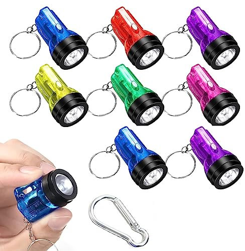 Mini LED Taschenlampe Mini Taschenlampe Schlüsselanhänger 8 Stück LED Schlüsselanhänger Taschenlampe Bunt Kindertaschenlampe Spielzeug für Camping Outdoor Wandern(Zufällige Farbe) mit 1 Karabinerhaken