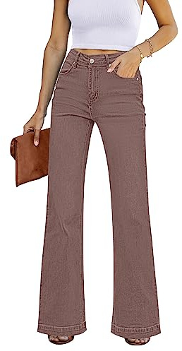 GRAPENT Women's 90s Outfit High Waisted Stretchy Bootcut Bell Bottom Jeans Brown Vintage Wash Size 0-2