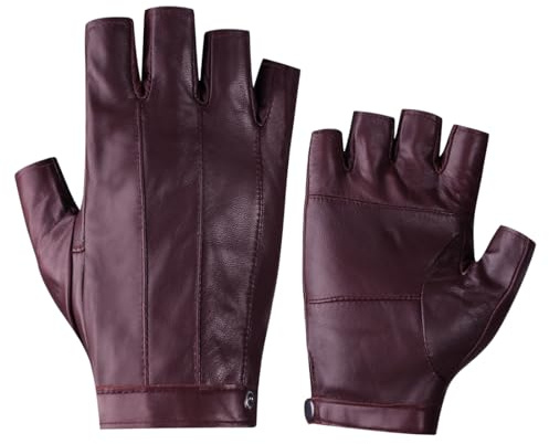 Harssidanzar Guantes de Conducción Sin Dedos, Deportivos al Aire Libre, Guantes de Medio Dedos para Mujeres Adultas, Borgoña, Talla M