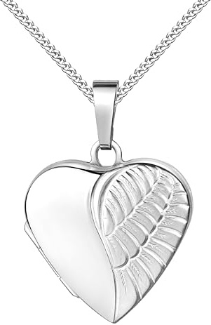 JEVELION Silbermedaillon Anhänger Medaillon Herz Flügel 925 Silber Herzamulett für 2 Bilder zum Öffnen für Damen mit Halskette und Schmuck-Etui Mit Kette - Kettenlänge 45 cm.