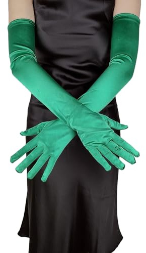 Whakano Lange Handschuhe Damen, Satin, Elegante Gloves, Ellenbogenlange Elastische Handschuhe, Brauthandschuhe, für Halloween, Bankett, Party, Hochzeit, Tea Party Zubehör, Dunkelgrün