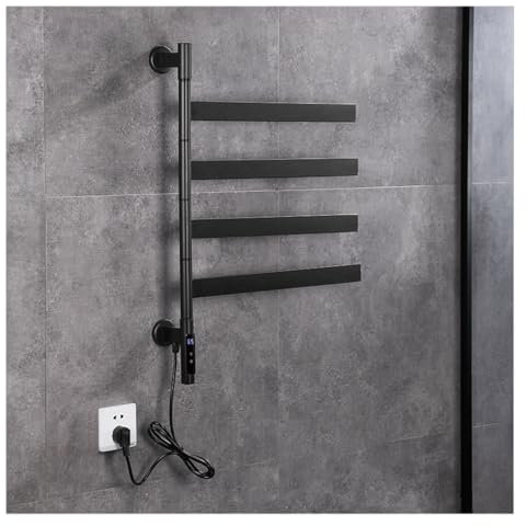 Handtuchheizkörper Elektrisch, Badheizkörper Handtuchhalter 180° Drehen, Wandmontage Handtuchstange Elektrisch für Badzimmer mit Timer und LCD-Display Thermostat,Schwarz