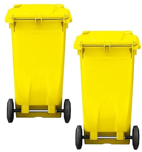 Yellow 140 Litre Compact Size Rubbish Trash Recycling Wheelie Bin | With Lid & Wheels