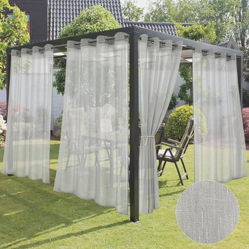 HolidayIdeas Outdoor-Vorhänge für Terrasse, 4 Paneele, grau, Leinen, halbtransparent, für Terrasse, wasserdicht, Sichtschutz, Sonnenlicht, für drinnen und draußen, Vorhänge für Pavillon, Pergola,